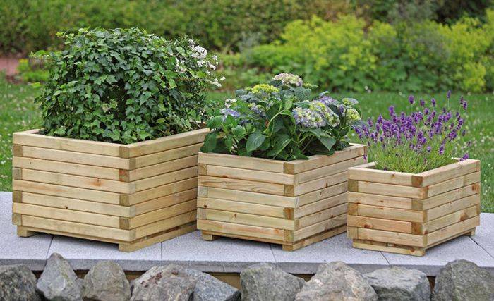 Holz-Blumenkästen viereckig im Set