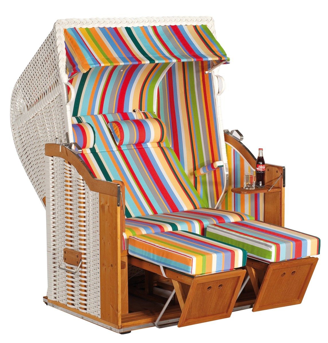 Strandkorb Classic weiß mit bunten Streifen