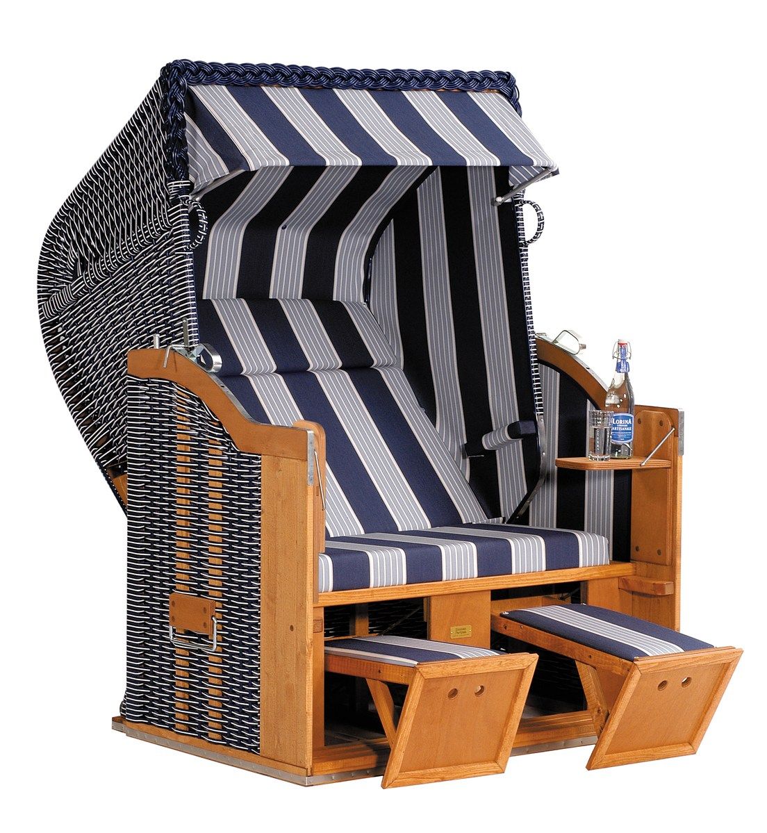 Strandkorb Classic mit Nadelstreifengeflecht blau-weiß